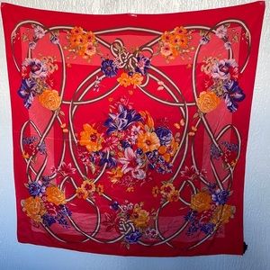 Vintage VALENTINO Red 100% scarf with multicolored floral pattern print